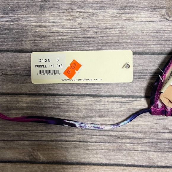 Cyn and Luca Purple White Tie Dye Ring Sliding Triangle Bikini Top NWT Small NOS - Picture 10 of 12